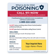 Informational magnet about child poisoning with contact details and safety instructions.