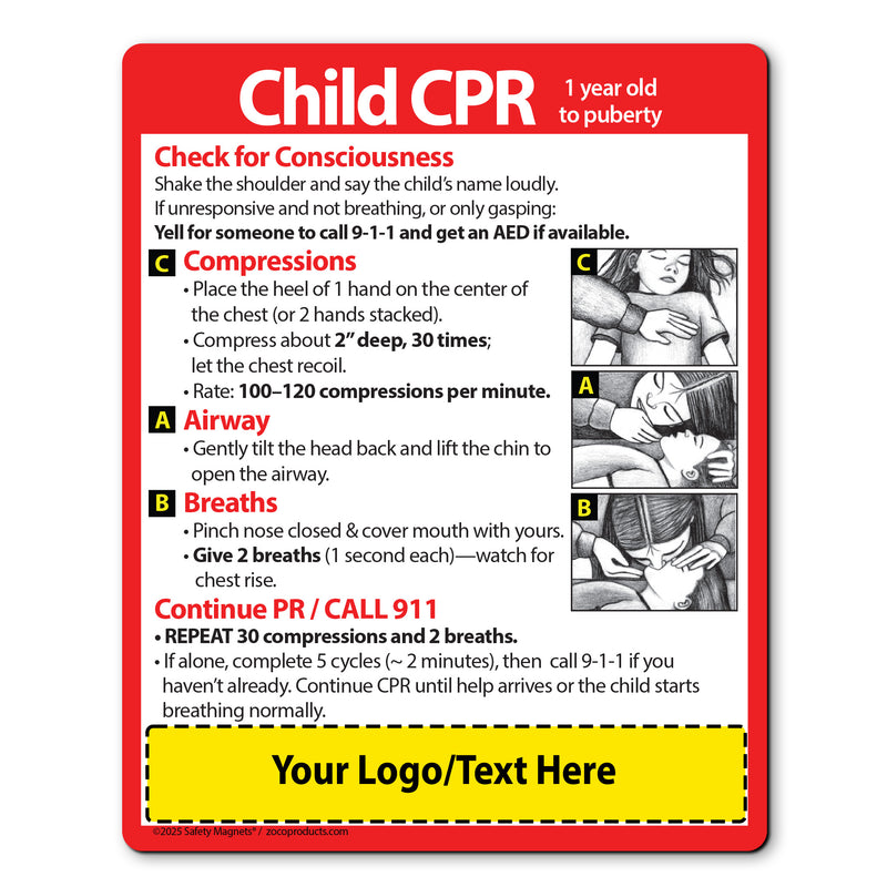 Child CPR — Custom Safety Magnets — 4 × 5 — Minimum 100