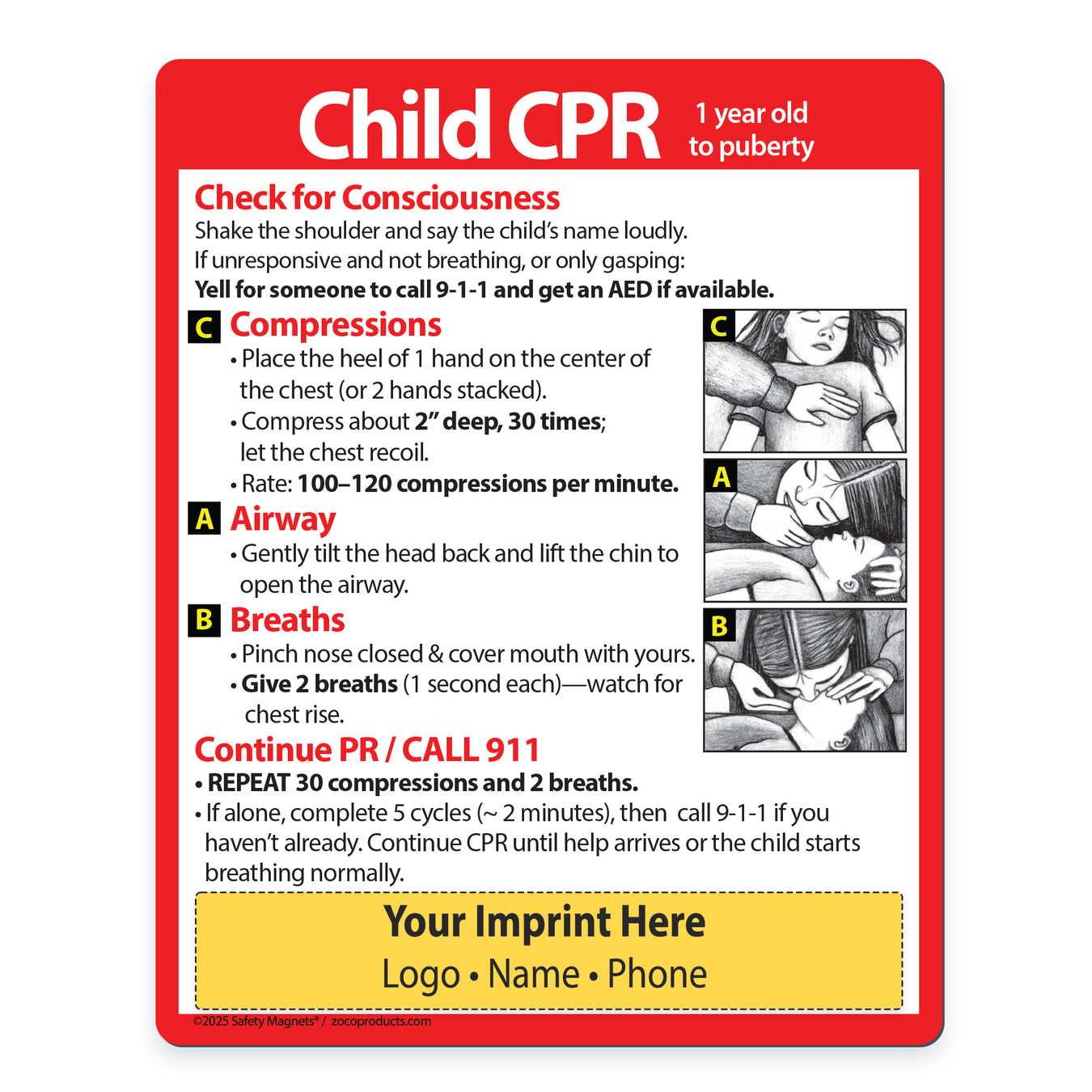 Child CPR — Custom Safety Magnets — 4 × 5 — Minimum 100