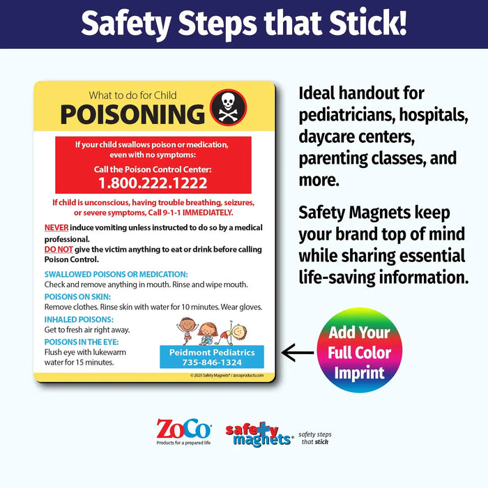 Poisoning First Aid - Magnets - 4" x 5 " - (Min.Qty 100)