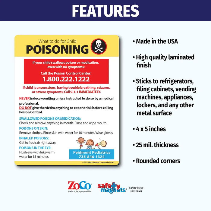 Poisoning First Aid - Magnets - 4" x 5 " - (Min.Qty 100)