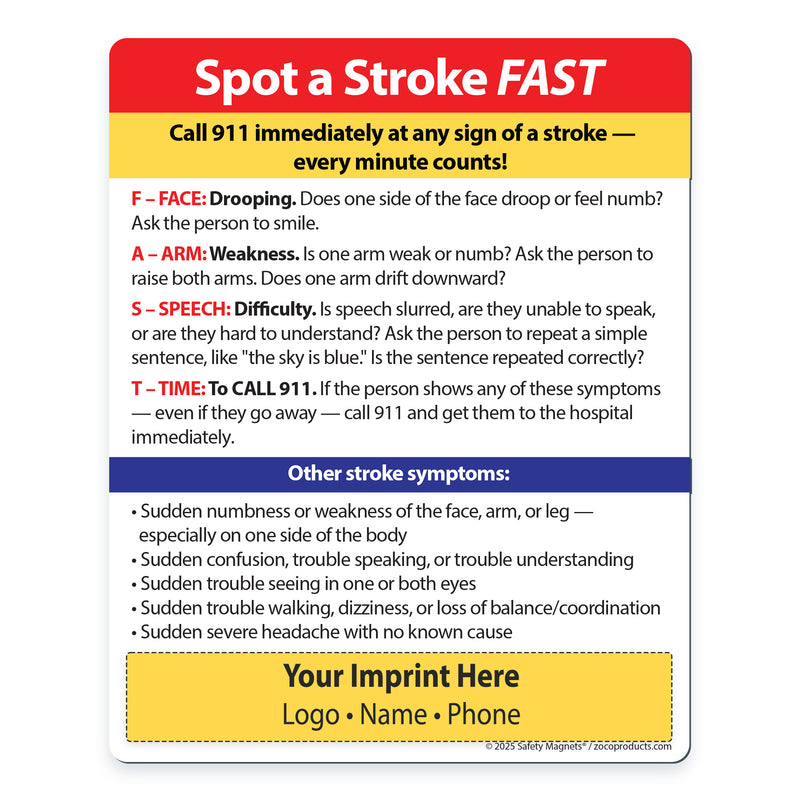 FAST Stroke Signs — Custom Safety Magnets — 4 × 5 — Minimum 100