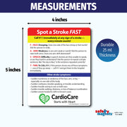 Stroke awareness magnet featuring the F.A.S.T. acronym: Face drooping, Arm weakness, Speech difficulty, and Time to call 911. Lists other stroke symptoms and stresses urgency. Includes customizable logo/text area at the bottom.