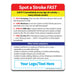 Stroke awareness magnet featuring the F.A.S.T. acronym: Face drooping, Arm weakness, Speech difficulty, and Time to call 911. Lists other stroke symptoms and stresses urgency. Includes customizable logo/text area at the bottom.