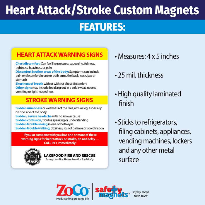 ZoCo - Heart Attack & Stroke Warning Signs Custom Magnets by Safety Magnets