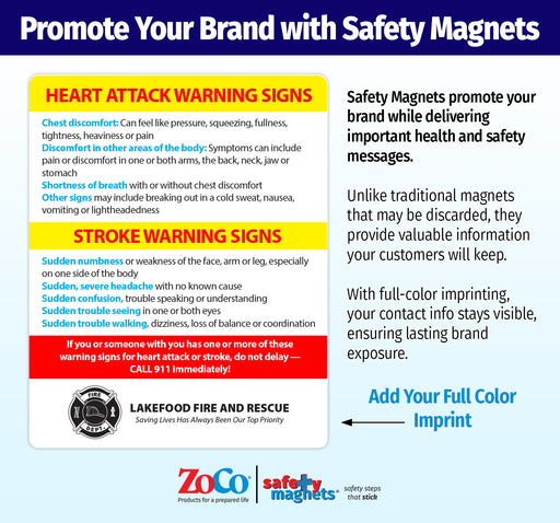 ZoCo - Heart Attack & Stroke Warning Signs Custom Safety Magnets