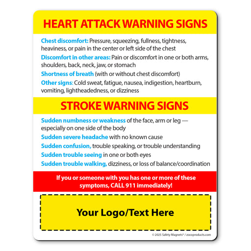 Heart Attack & Stroke Warning Signs — Custom Safety Magnets — 4 × 5 — Minimum 10