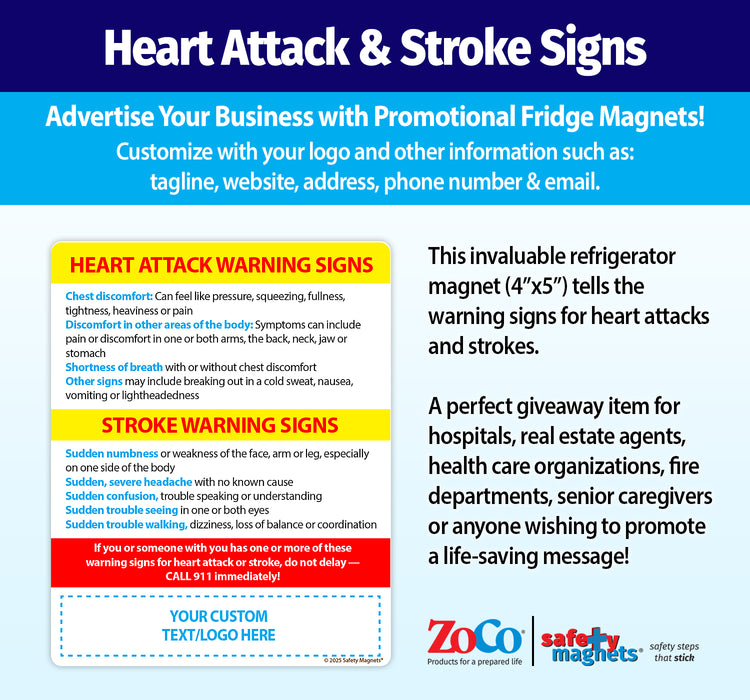 ZoCo - Heart Attack & Stroke Warning Signs Custom Safety Magnets