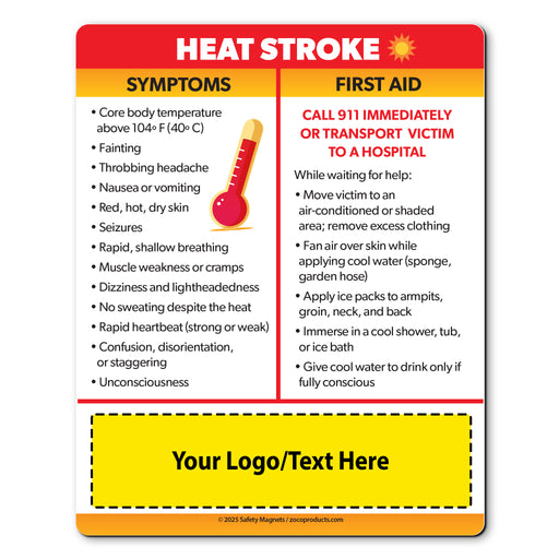 Heat Stroke Symptoms & First Aid — Custom Safety Magnets — 4 × 5 — Minimum 100