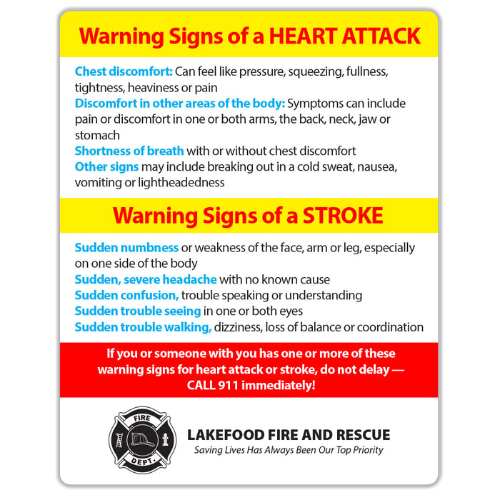 Heart Attack & Stroke Warning Signs Magnet - 4x5 (Min Qty 100) - FREE Customization