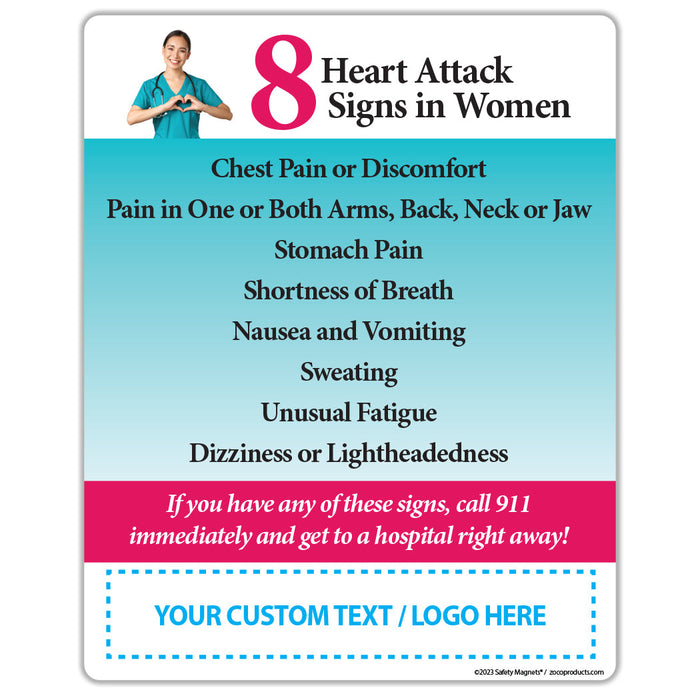 Heart Attack Signs in Women Magnet - 4x5 (Min Qty 100) - FREE Customization