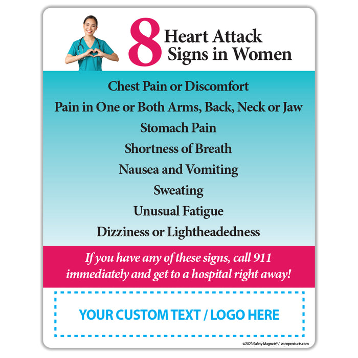 Heart Attack Signs in Women Magnet - 4x5 (Min Qty 100) - FREE Customization