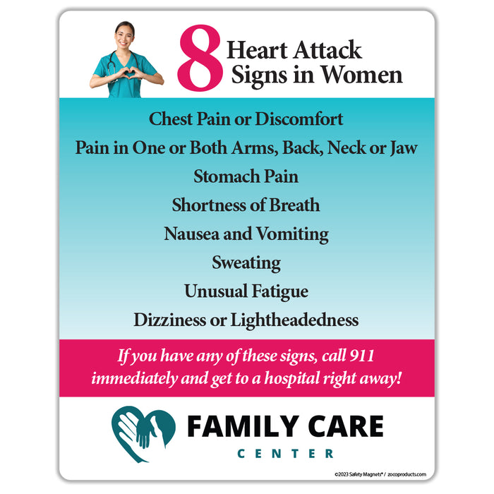 Heart Attack Signs in Women Magnet - 4x5 (Min Qty 100) - FREE Customization