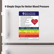 Blood pressure management magnet displayed on a refrigerator