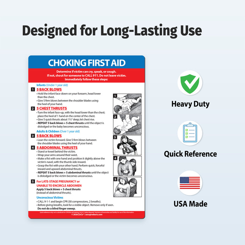 Choking emergency magnet showing infant, child and adult instructions