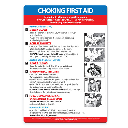 Choking first aid magnet for infants, children and adults