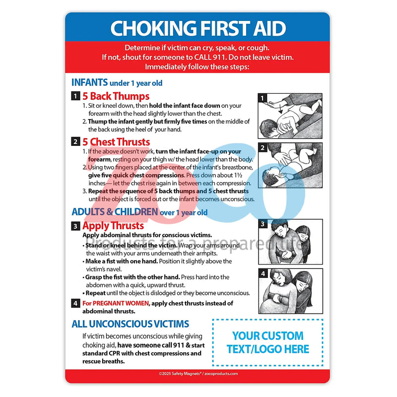 Choking First Aid for Infant, Child, & Adult - Magnets - 5" x 7" - (Min.Qty 100)