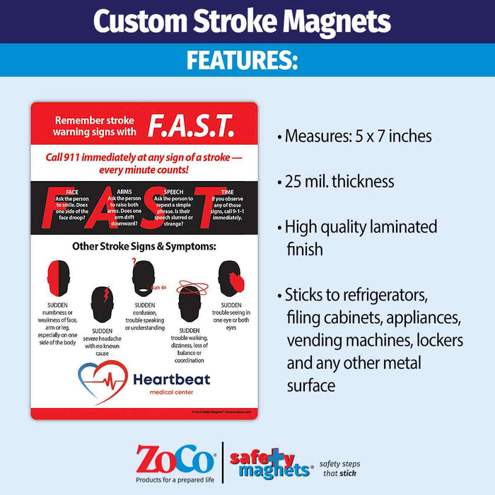 Safety Magnets - FAST Stroke Warning Signs Magnet - Add Your Imprint