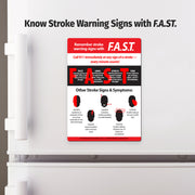 FAST stroke warning signs magnet displayed on a refrigerator