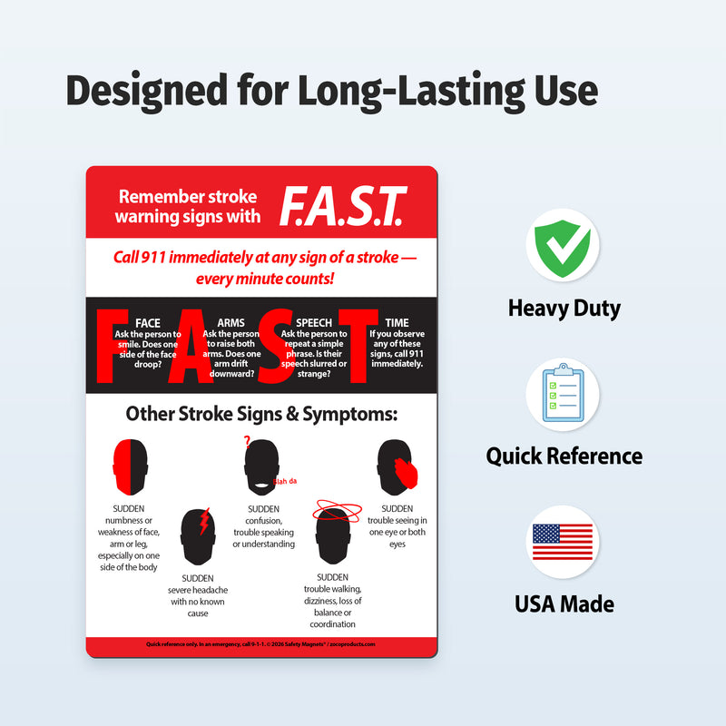 FAST stroke magnet showing Face, Arm, Speech and Time warning signs