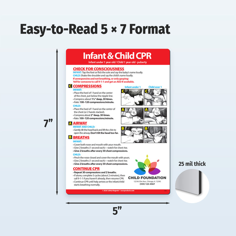 Infant/Child CPR — Custom Magnets — 5 × 7 — Minimum 100