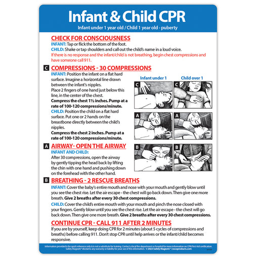 CPR Steps for Infants & Children Fridge Magnet - by Safety Magnets
