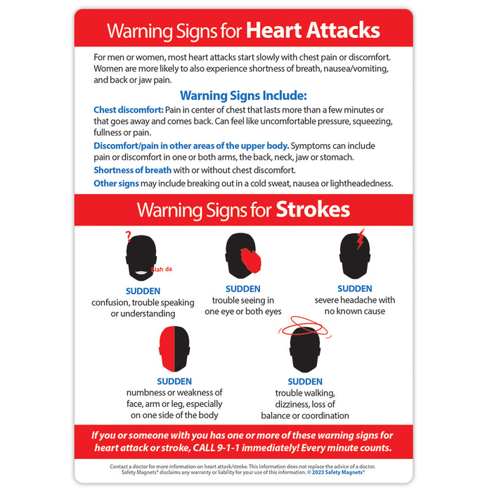 Heart Attack and Stroke Warning Symptoms Fridge Magnet - by Safety Magnets