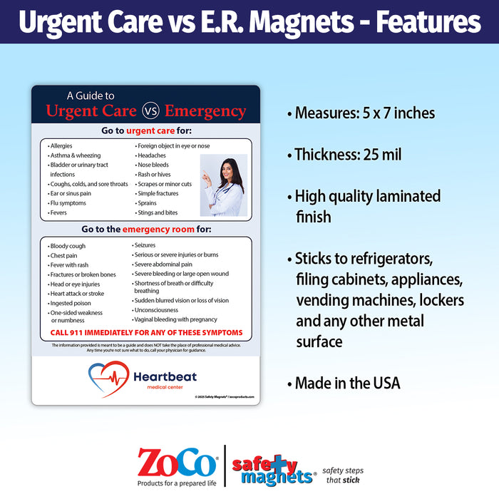 ZoCo - Guide to Urgent Care vs Emergency Room - Custom Safety Magnets