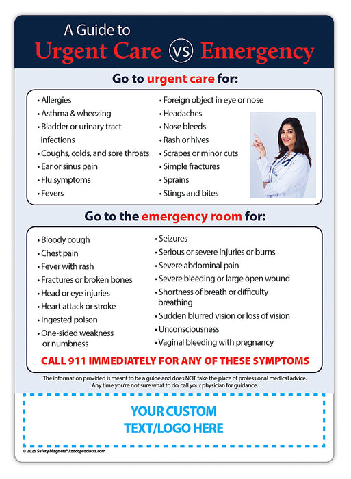 ZoCo - Guide to Urgent Care vs Emergency Room - Custom Safety Magnets