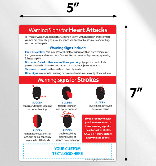 Warning Signs of Heart Attack and Stroke Custom Magnets by ZoCo Products