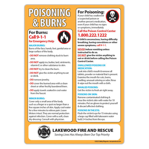 First Aid for Poisoning and Burns Magnet - 5x7 (Min Qty 100)