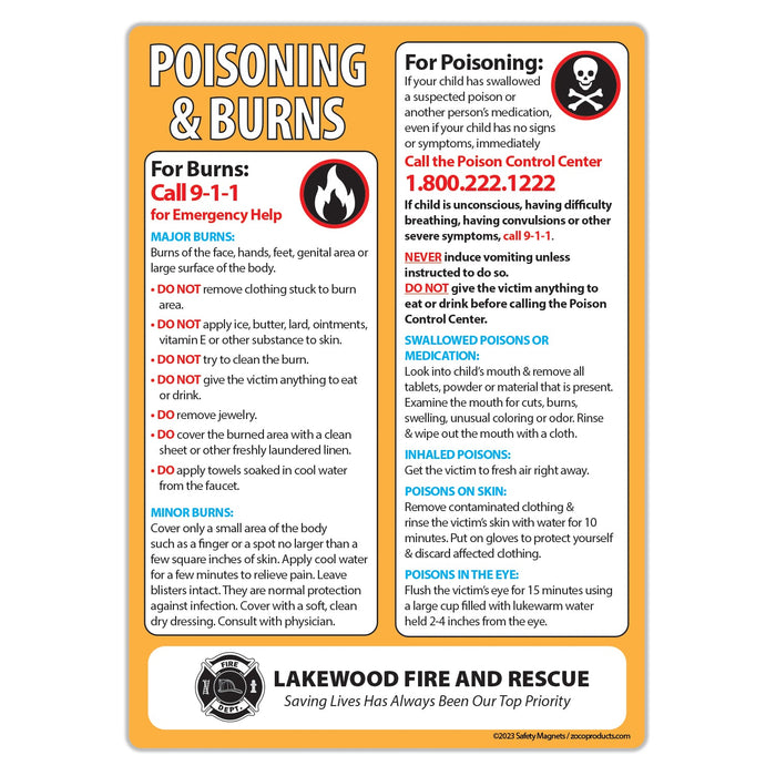 First Aid for Poisoning and Burns Magnet - 5x7 (Min Qty 100)