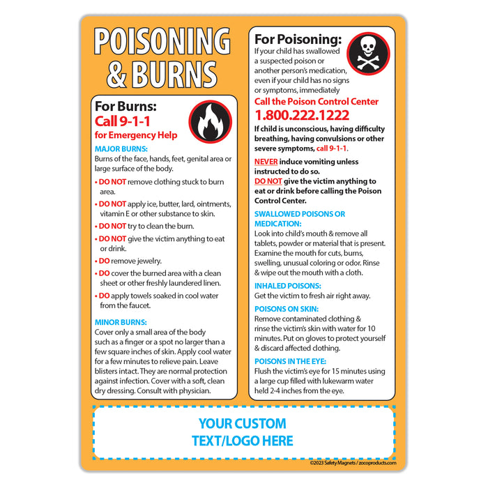 First Aid for Poisoning and Burns Magnet - 5x7 (Min Qty 100)
