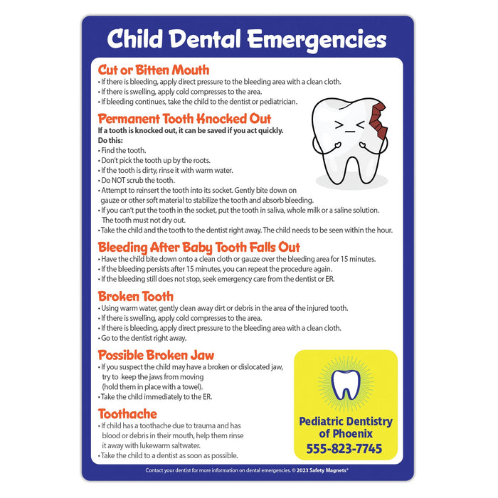 Kids Dental Emergencies Magnets - 5x7 (Min Qty 100) - FREE Customization