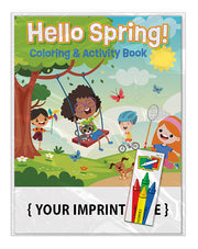 Custom spring coloring book imprint area for school, business, or organization information