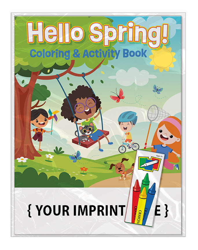 Custom spring coloring book imprint area for school, business, or organization information