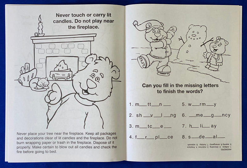 Winter and holiday safety coloring book inside page for kids