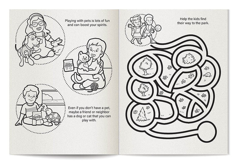 Inside pages of Mindfulness Matters kids coloring and activity book