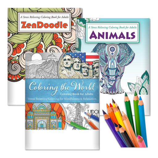 Adult Stress Relieving Coloring Books Gift Pack with Colored Pencils