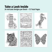 Adult Coloring Book Gift Set - 3 Books with Colored Pencils - Coloring the World, Zen Doodles & Animals