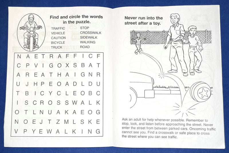 Traffic Safety coloring book inside activity pages