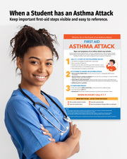 Laminated asthma attack first aid poster for school nurse offices and classrooms