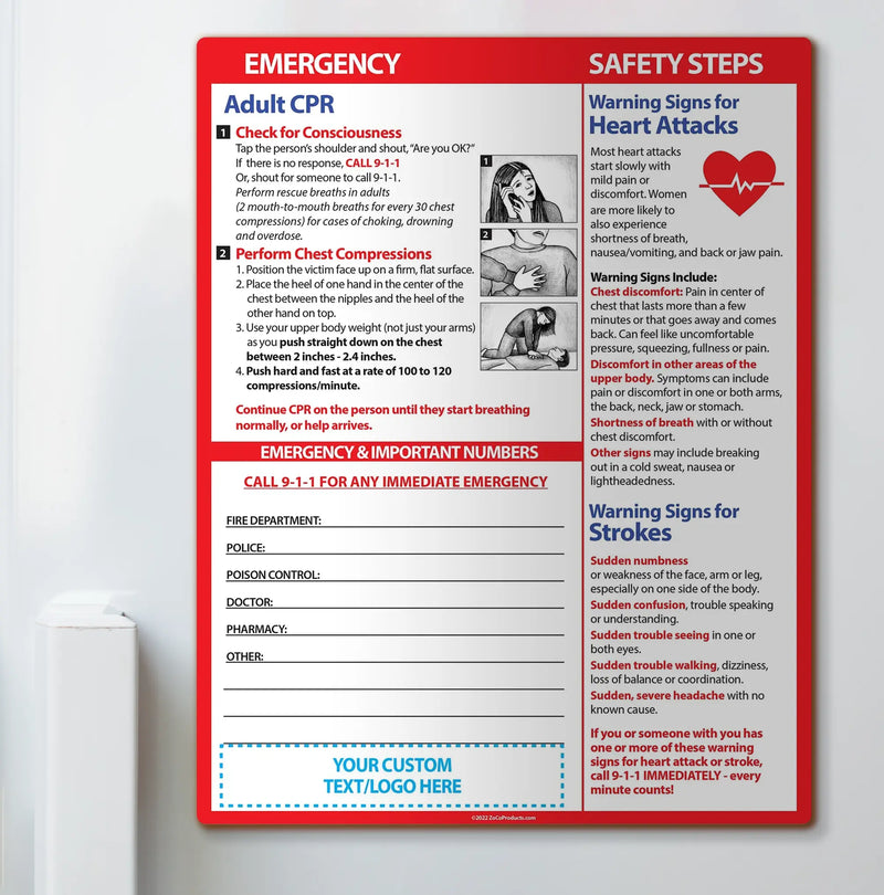 Adult CPR/Heart Attack/Stroke - Quick Reference Cards - 8.5" x 11" - (Min.Qty 100)