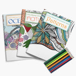 Gift Pack: 3 Adult Coloring Books: Oceans, Nature, & Patterns - Includes 10 Pencils