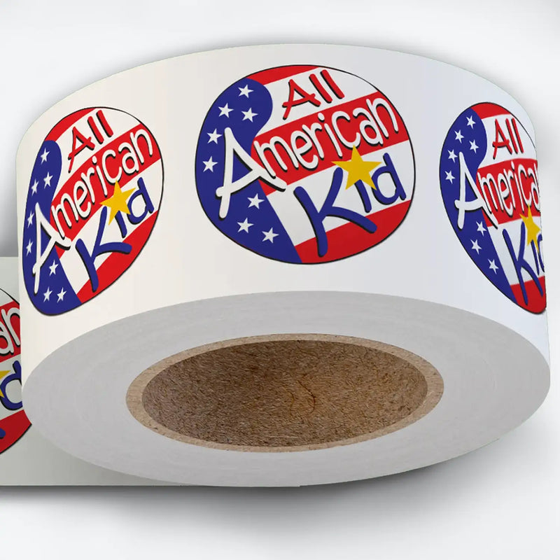 4th of July Patriotic American Theme "All American Kid" - Kids Stickers - 2" Round