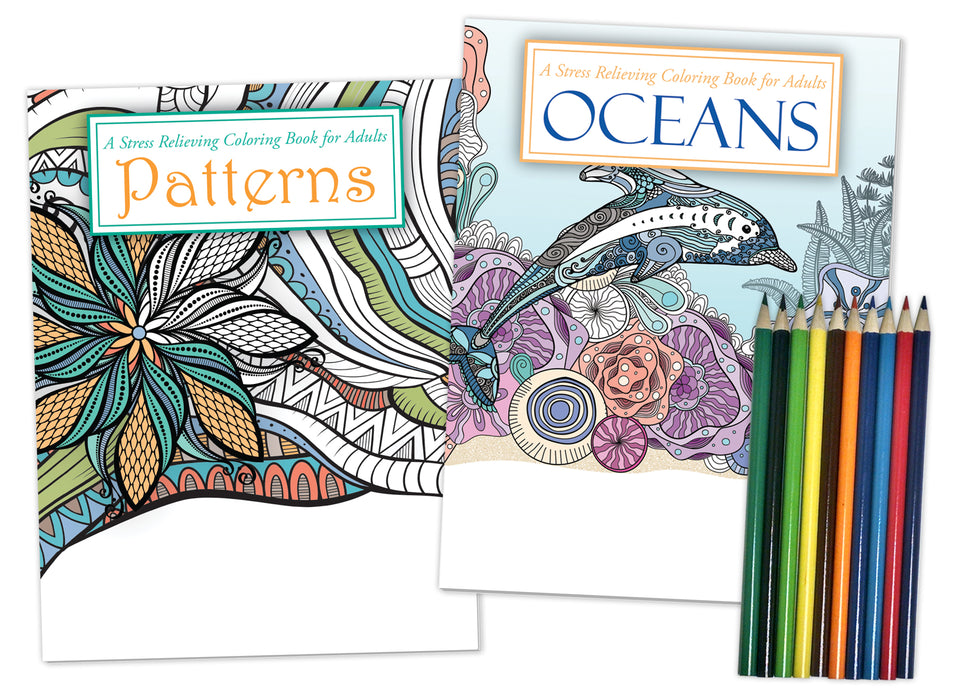 Stress Relieving Adult Coloring Books with Pencils - Gift Pack — ZoCo  Products