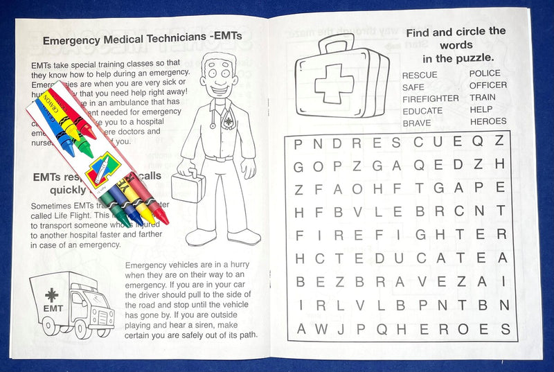 First responder coloring book for kids with firefighter police and EMS activities