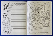 Inside pages of We Are All Special kids coloring and activity book