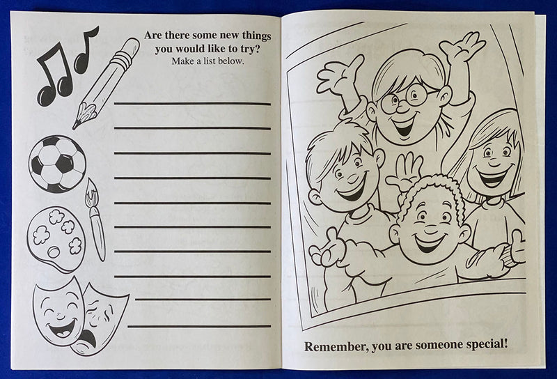 Inside pages of We Are All Special kids coloring and activity book