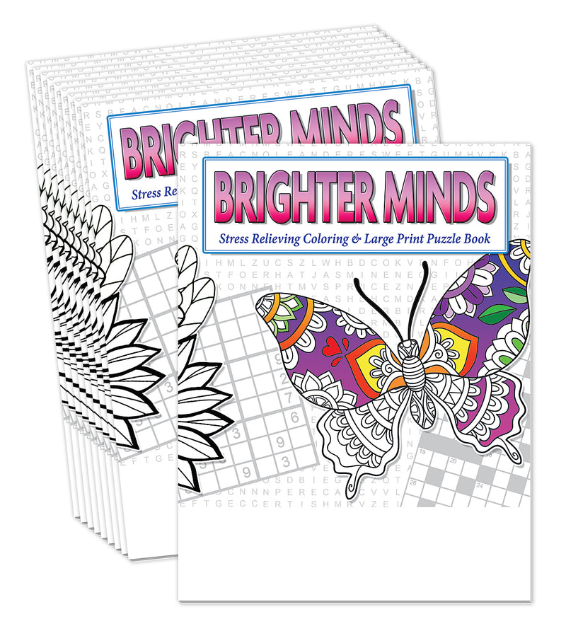 Brighter Minds - Coloring Pages, Word Search, Crossword & Sudoku Puzzles - Large Print Puzzle Books